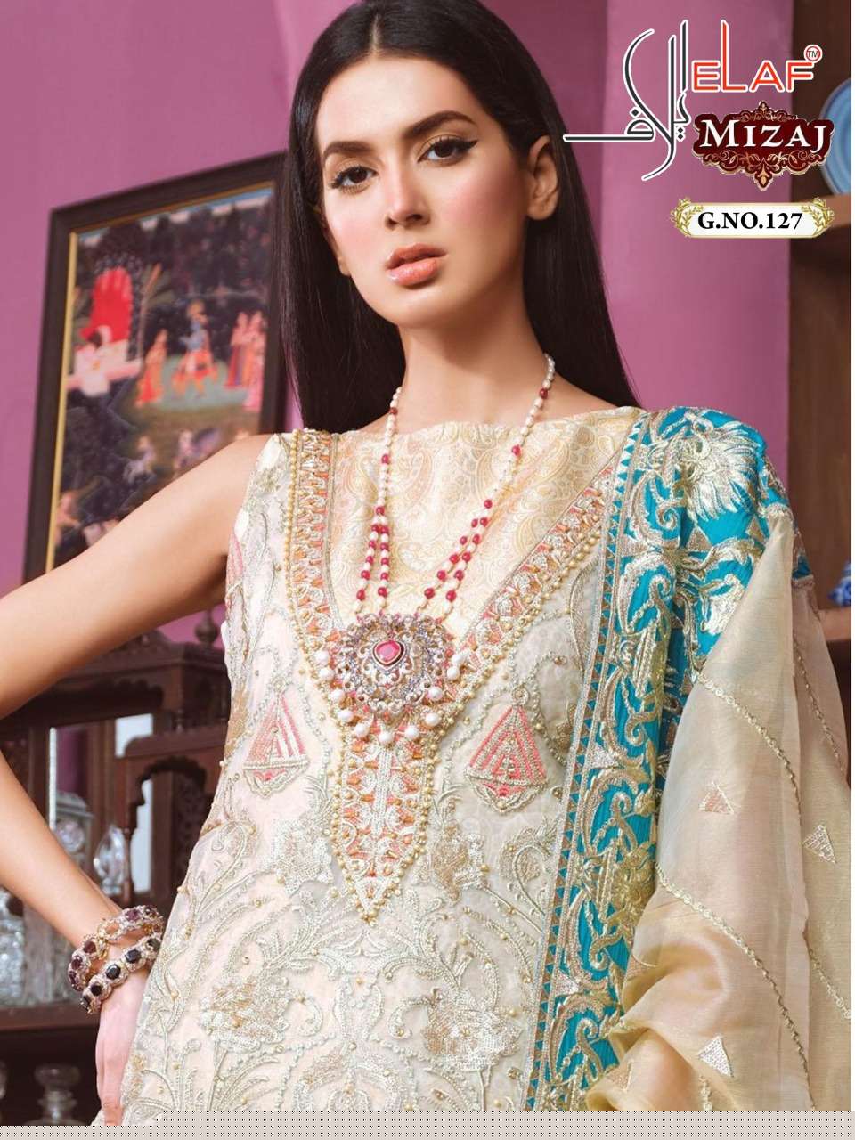 MIZAJ HIT DESIGN 127 BY ELAAF PAKISTANI SUITS BEAUTIFUL FANCY COLORFUL STYLISH PARTY WEAR & OCCASIONAL WEAR HEAVY BUTTERFLY NET EMBROIDERED DRESSES AT WHOLESALE PRICE