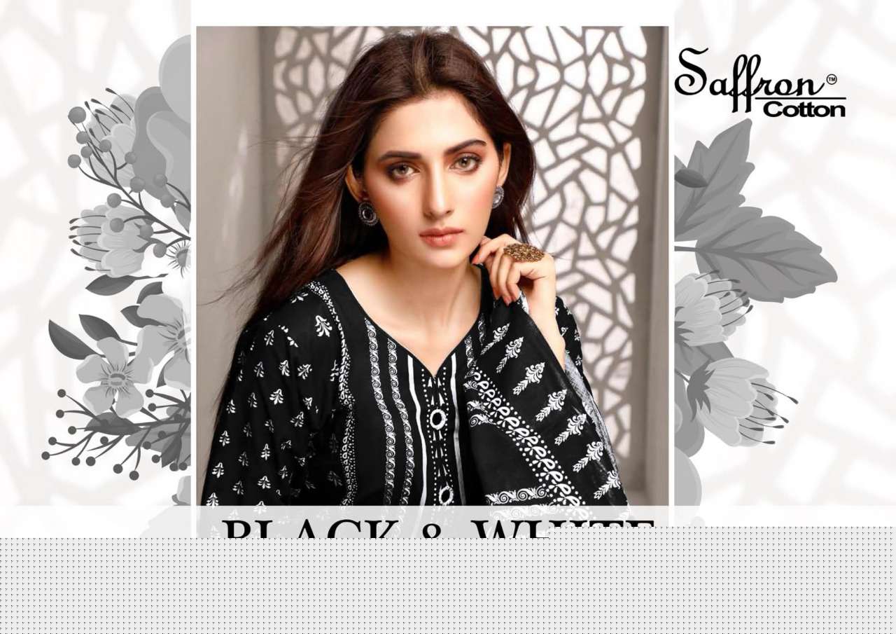 BLACK AND WHITE BY SAFFRON COTTON 01 TO 10 SERIES BEAUTIFUL SUITS COLORFUL STYLISH FANCY CASUAL WEAR & ETHNIC WEAR PURE CAMBRIC PRINT DRESSES AT WHOLESALE PRICE