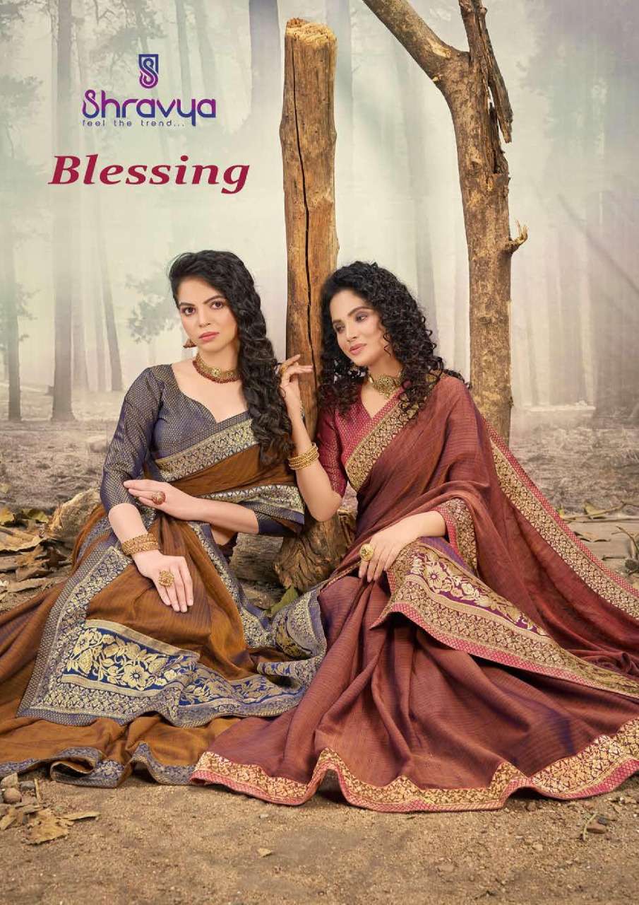 BLESSING BY SHRAVYA A TO H SERIES INDIAN TRADITIONAL WEAR COLLECTION BEAUTIFUL STYLISH FANCY COLORFUL PARTY WEAR & OCCASIONAL WEAR CHIFFON SAREES AT WHOLESALE PRICE
