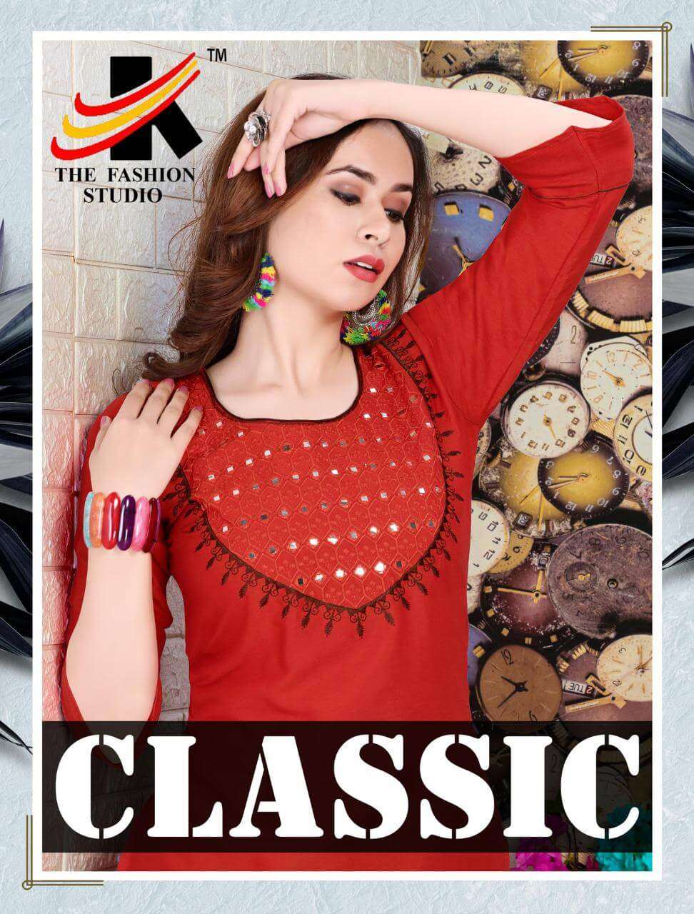 CLASSIC BY THE FASHION STUDIO 301 TO 308 SERIES DESIGNER STYLISH FANCY COLORFUL BEAUTIFUL PARTY WEAR & ETHNIC WEAR COLLECTION RAYON TWO TONE KURTIS WITH BOTTOM AT WHOLESALE PRICE