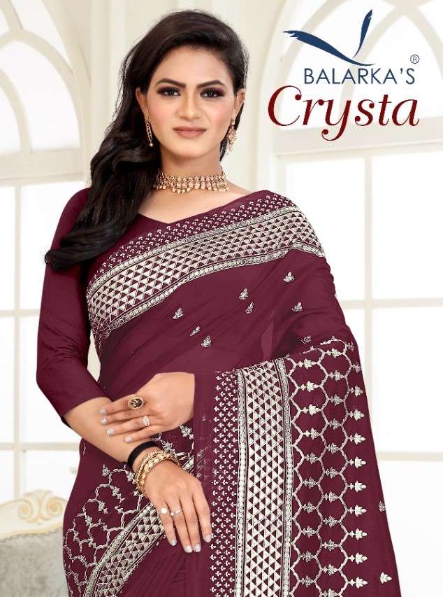 CRYSTA BY BALARKAS 1051 TO 1054 SERIES INDIAN TRADITIONAL WEAR COLLECTION BEAUTIFUL STYLISH FANCY COLORFUL PARTY WEAR & OCCASIONAL WEAR SOFT ORGANZA FOIL PRINT SAREES AT WHOLESALE PRICE