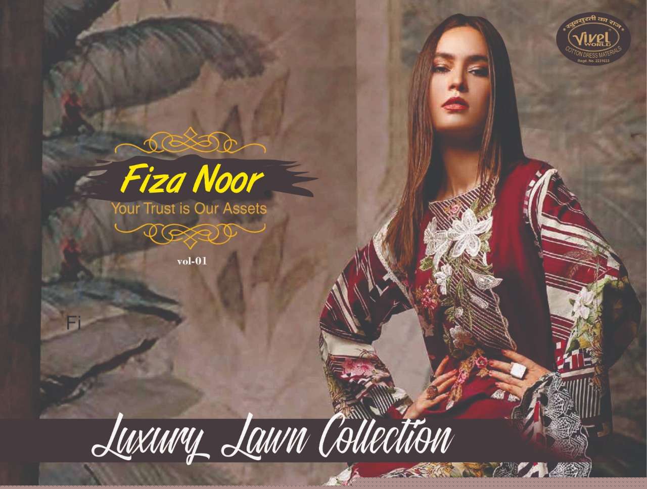 FIZA NOOR BY VIVEL WORLD 1001 TO 1010 SERIES BEAUTIFUL SUITS COLORFUL STYLISH FANCY CASUAL WEAR & ETHNIC WEAR COTTON PRINT DRESSES AT WHOLESALE PRICE