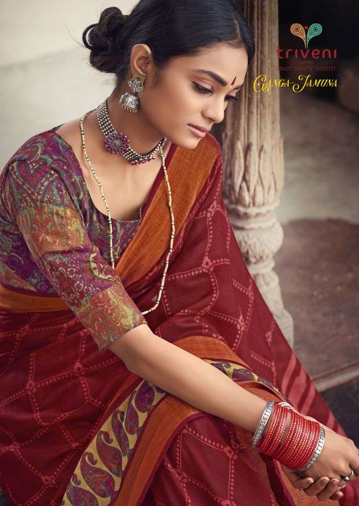 GANGA JAMUNA BY TRIVENI 29741 TO 29748 SERIES INDIAN TRADITIONAL WEAR COLLECTION BEAUTIFUL STYLISH FANCY COLORFUL PARTY WEAR & OCCASIONAL WEAR COTTON LINEN PRINT SAREES AT WHOLESALE PRICE