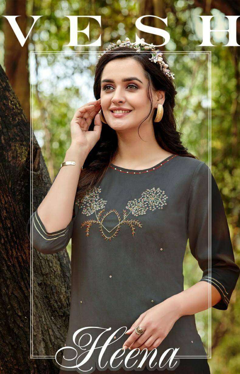 HEENA BY VESH 2001 TO 2008 SERIES DESIGNER STYLISH FANCY COLORFUL BEAUTIFUL PARTY WEAR & ETHNIC WEAR COLLECTION RAYON KHATLI WORK KURTIS WITH BOTTOM AT WHOLESALE PRICE