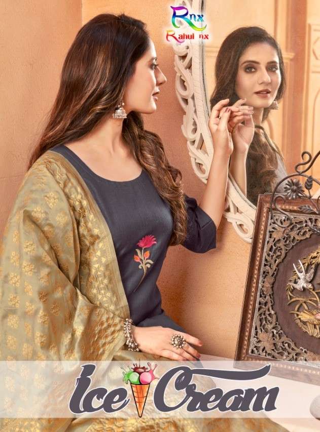 ICE CREAM BY RAHUL NX 1001 TO 1007 SERIES DESIGNER STYLISH FANCY COLORFUL BEAUTIFUL PARTY WEAR & ETHNIC WEAR COLLECTION HANDLOOM SLUB KURTIS WITH DUPATTA AT WHOLESALE PRICE