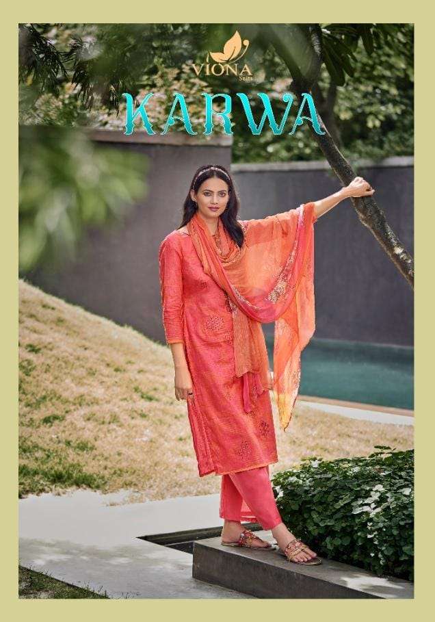 KARWA BY VIONA SUITS 1001 TO 1008 SERIES BEAUTIFUL SUITS COLORFUL STYLISH FANCY CASUAL WEAR & ETHNIC WEAR PURE COTTON PRINT WITH EMBROIDERED DRESSES AT WHOLESALE PRICE