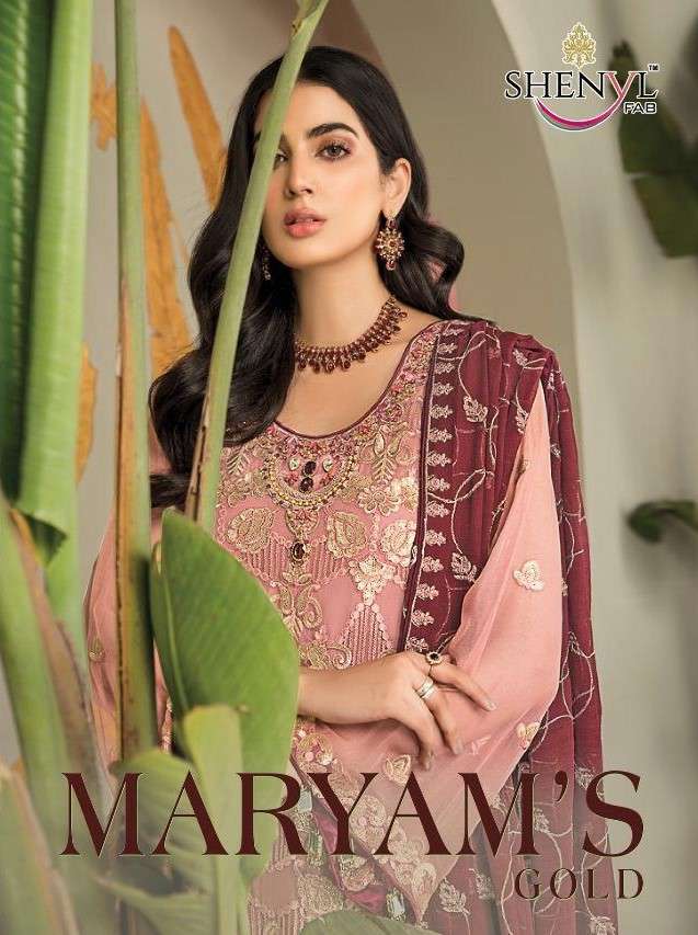 MARYAMS GOLD BY SHENYL FAB 1701 TO 1706 SERIES DESIGNER PAKISTANI SUITS BEAUTIFUL STYLISH FANCY COLORFUL PARTY WEAR & OCCASIONAL WEAR FAUX GEORGETTE EMBROIDERY DRESSES AT WHOLESALE PRICE
