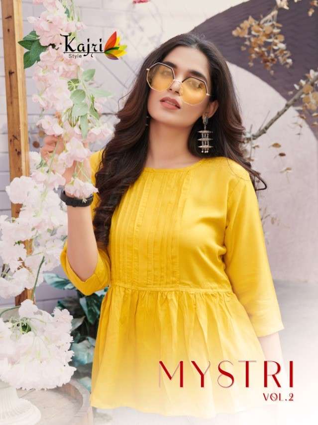MYSTRI VOL-2 BY KAJRI STYLE 1001 TO 1008 SERIES DESIGNER STYLISH FANCY COLORFUL BEAUTIFUL PARTY WEAR & ETHNIC WEAR COLLECTION HEAVY RAYON TOPS AT WHOLESALE PRICE