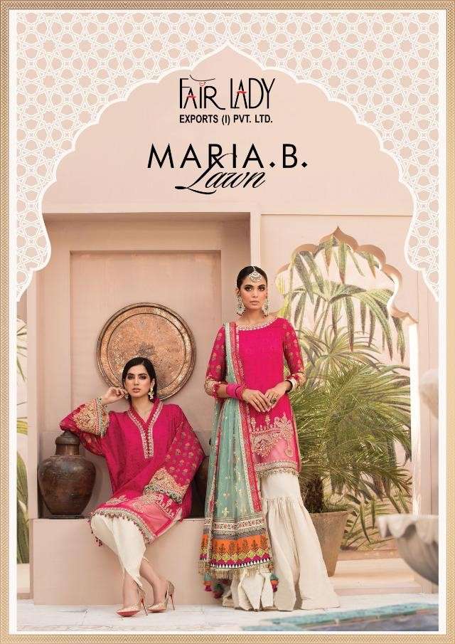 MARIA.B. LAWN 13001 SERIES BY FAIR LADY 13001 TO 13007 SERIES DESIGNER FESTIVE PAKISTANI SUITS COLLECTION BEAUTIFUL STYLISH FANCY COLORFUL PARTY WEAR & OCCASIONAL WEAR LAWN COTTON PRINT WITH EMBROIDERED DRESSES AT WHOLESALE PRICE