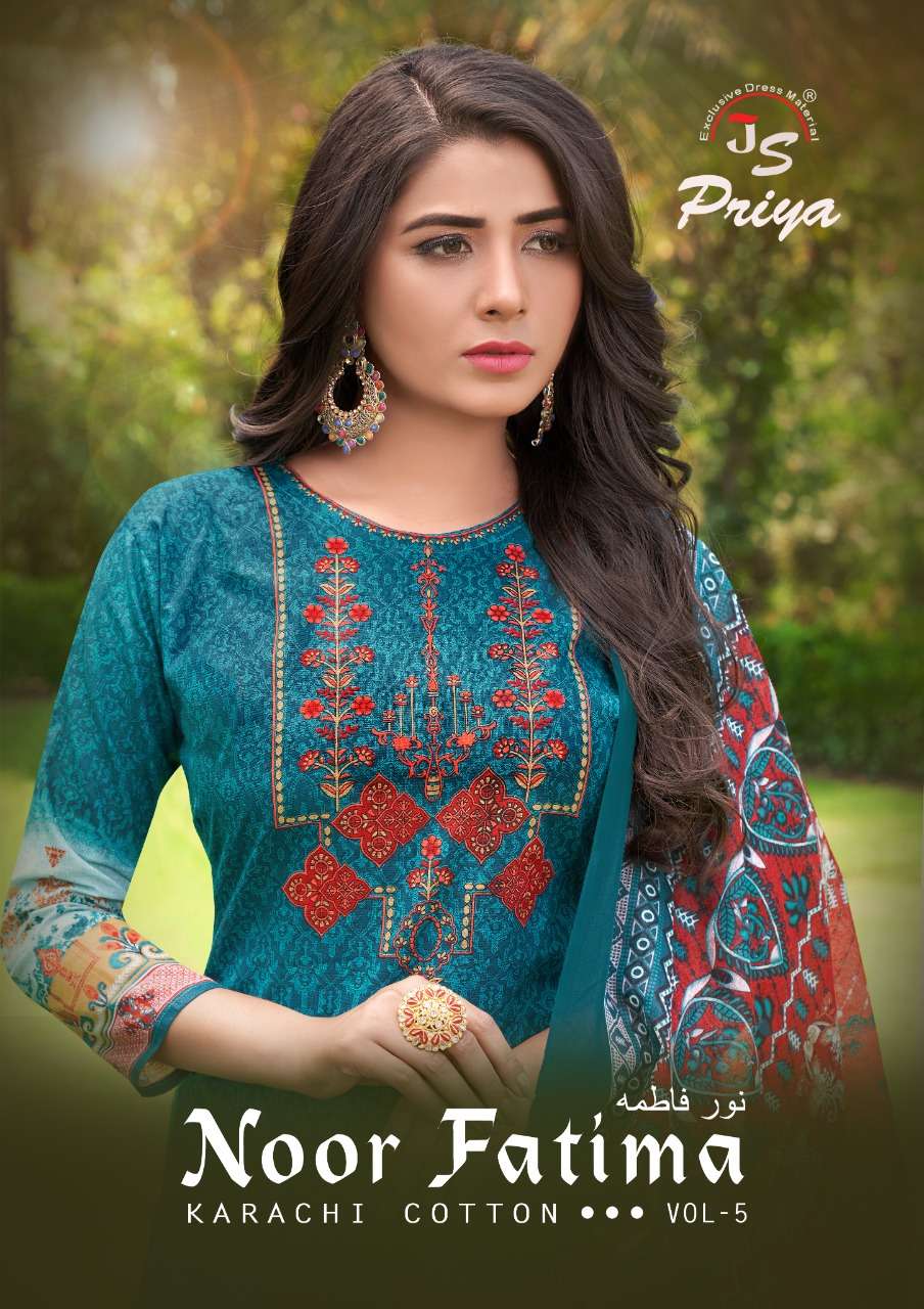 NOOR FATIMA VOL-5 BY J S PRIYA 5001 TO 5010 SERIES BEAUTIFUL SUITS COLORFUL STYLISH FANCY CASUAL WEAR & ETHNIC WEAR PURE COTTON DRESSES AT WHOLESALE PRICE
