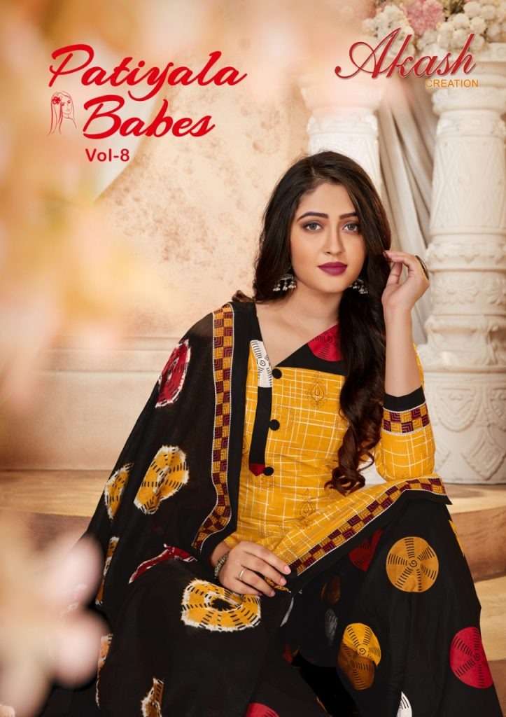PATIALA BABES VOL-8 BY AKASH CREATION 8001 TO 8010 SERIES INDIAN TRADITIONAL WEAR COLLECTION BEAUTIFUL STYLISH FANCY COLORFUL PARTY WEAR & OCCASIONAL WEAR PURE COTTON PRINT DRESSES AT WHOLESALE PRICE