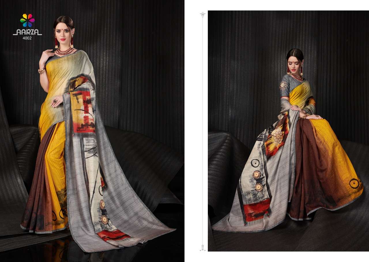 PORTRAIT AGAIN BY AAZRA 4001 TO 4010 SERIES INDIAN TRADITIONAL WEAR COLLECTION BEAUTIFUL STYLISH FANCY COLORFUL PARTY WEAR & OCCASIONAL WEAR LINEN SILK SAREES AT WHOLESALE PRICE