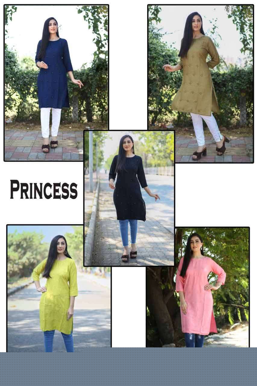 PRINCESS BY KIMAARI 1 TO 5 SERIES BEAUTIFUL STYLISH FANCY COLORFUL CASUAL WEAR & ETHNIC WEAR  HEAVY RAYON WITH EMBROIDERED KURTIS WITH AT WHOLESALE PRICE