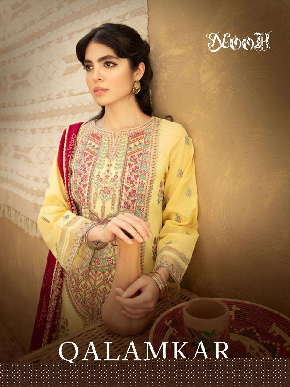 QALAMKAR BY NOOR 8001 TO 8005 BEAUTIFUL COLORFUL STYLISH FANCY CASUAL WEAR & ETHNIC WEAR & READY TO WEAR PURE COTTON WITH EMBROIDERY DRESSES AT WHOLESALE PRICE