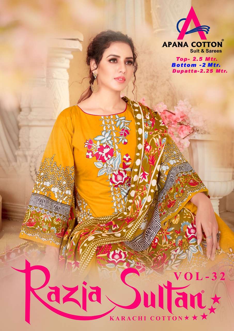 RAZIA SULTAN VOL-32 BY APANA COTTON 32001 TO 32010 SERIES BEAUTIFUL SUITS STYLISH FANCY COLORFUL CASUAL WEAR & ETHNIC WEAR COTTON PRINTED DRESSES AT WHOLESALE PRICE