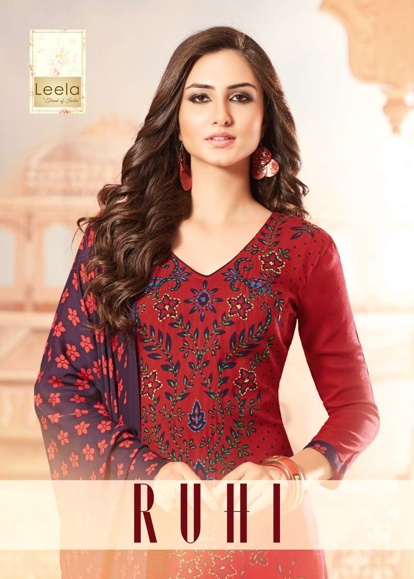 RUHI BY LEELA 1001 TO 1006 SERIES BEAUTIFUL SUITS COLORFUL STYLISH FANCY CASUAL WEAR & ETHNIC WEAR RAYON COTTON EMBROIDERED DRESSES AT WHOLESALE PRICE