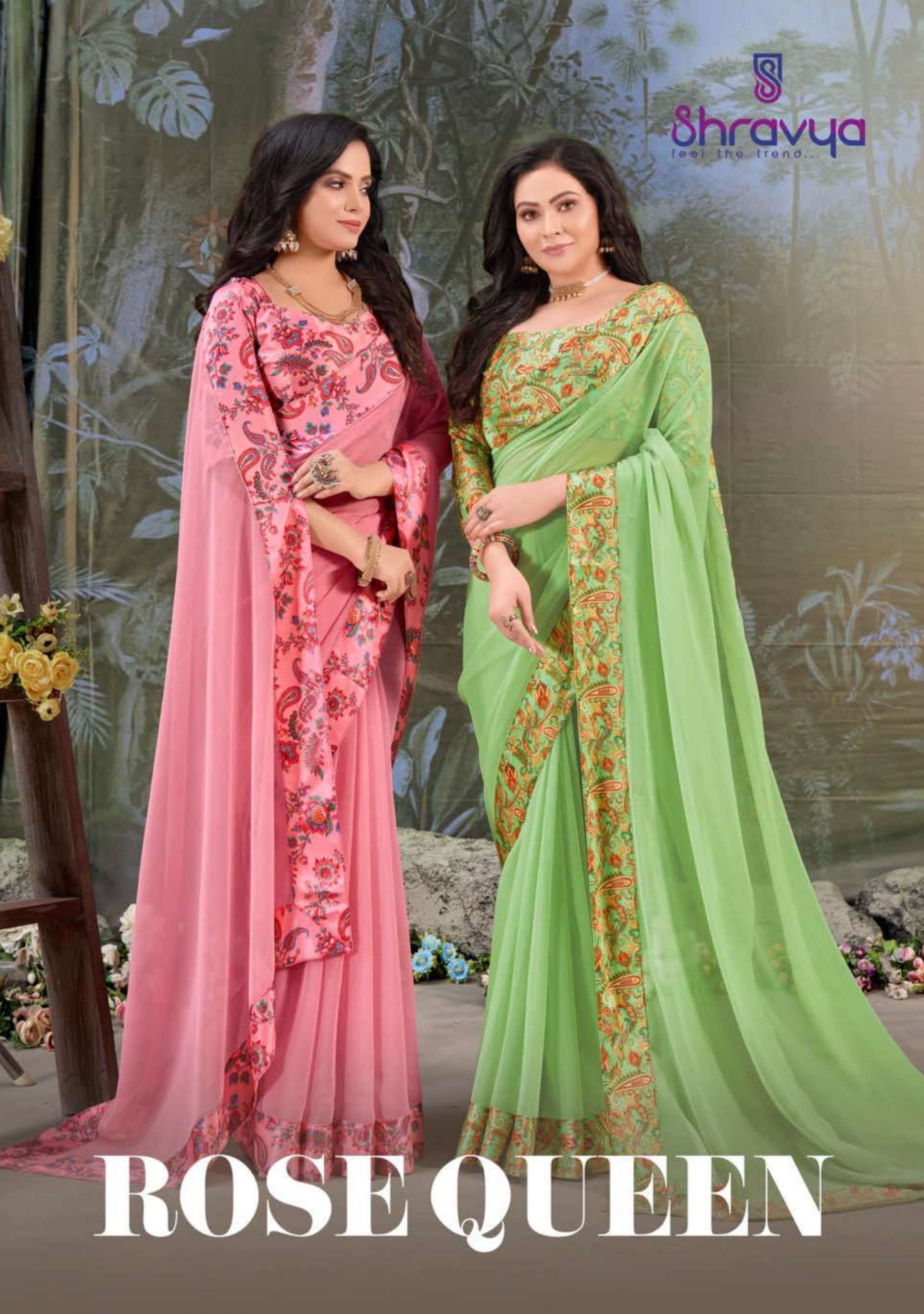 ROSE QUEEN BY SHRAVYA A TO H SERIES INDIAN TRADITIONAL WEAR COLLECTION BEAUTIFUL STYLISH FANCY COLORFUL PARTY WEAR & OCCASIONAL WEAR CHIFFON SILK SAREES AT WHOLESALE PRICE