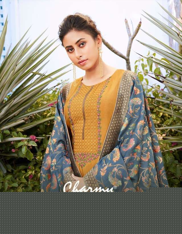 SHAKUNTLA BY MEERA TRENDZ 2631 TO 2636 SERIES BEAUTIFUL STYLISH SHARARA SUITS FANCY COLORFUL CASUAL WEAR & ETHNIC WEAR & READY TO WEAR PURE DOLA SILK EMBROIDERED DRESSES AT WHOLESALE PRICE