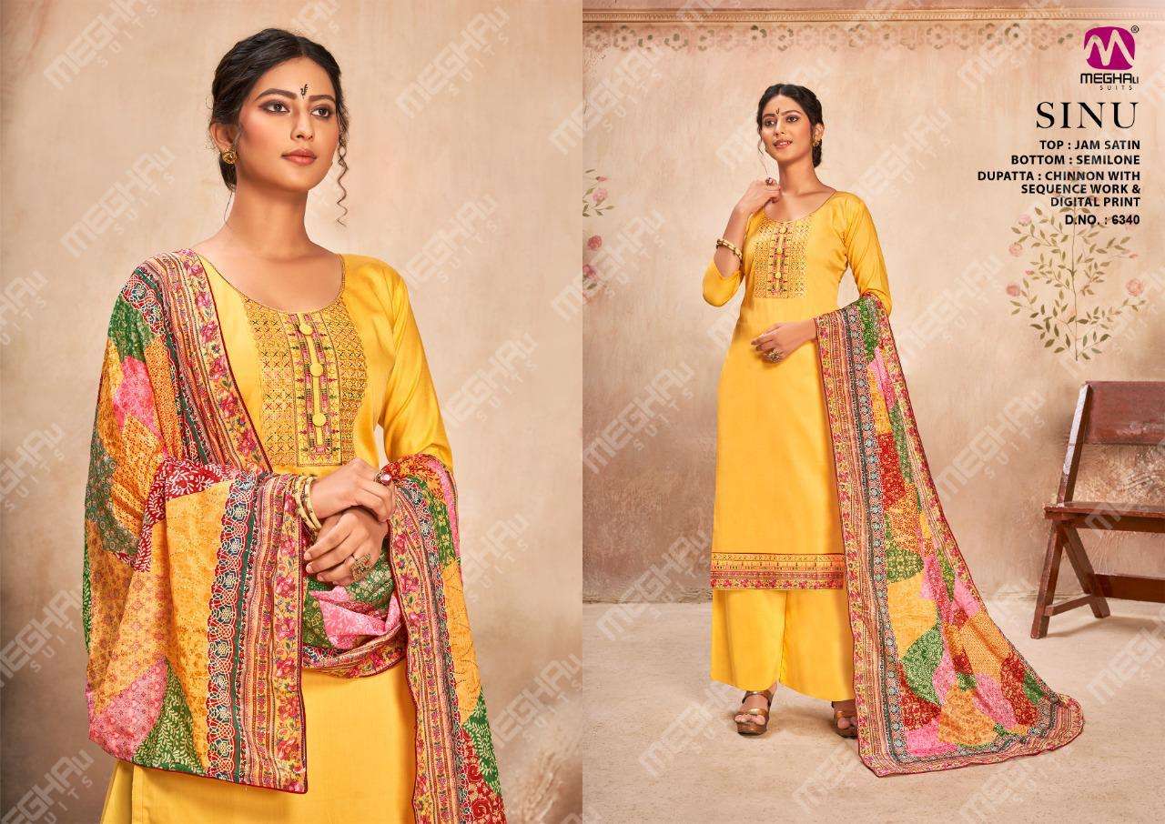 SINU BY MEGHALI SUITS 6339 TO 6342 SERIES BEAUTIFUL SUITS COLORFUL STYLISH FANCY CASUAL WEAR & ETHNIC WEAR JAM SATIN DRESSES AT WHOLESALE PRICE