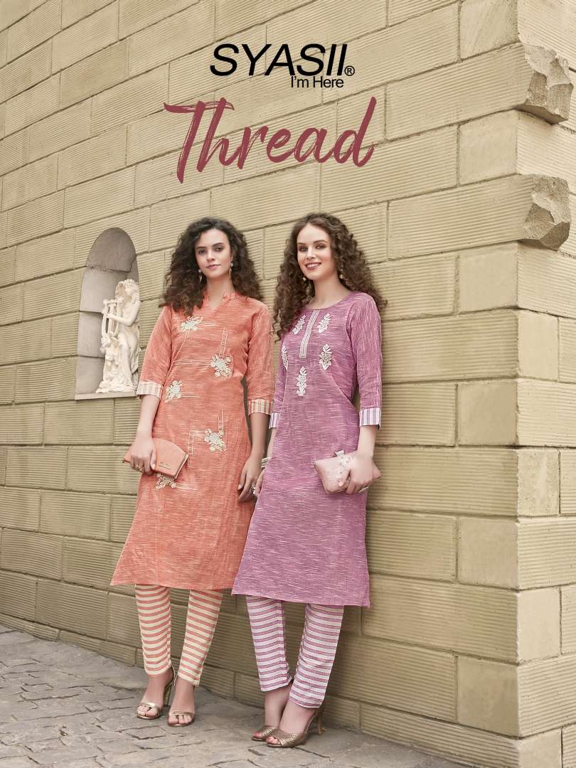 THREAD BY SYASII 1001 TO 1006 SERIES DESIGNER STYLISH FANCY COLORFUL BEAUTIFUL PARTY WEAR & ETHNIC WEAR COLLECTION PURE KHADI COTTON EMBROIDERY KURTIS WITH BOTTOM AT WHOLESALE PRICE
