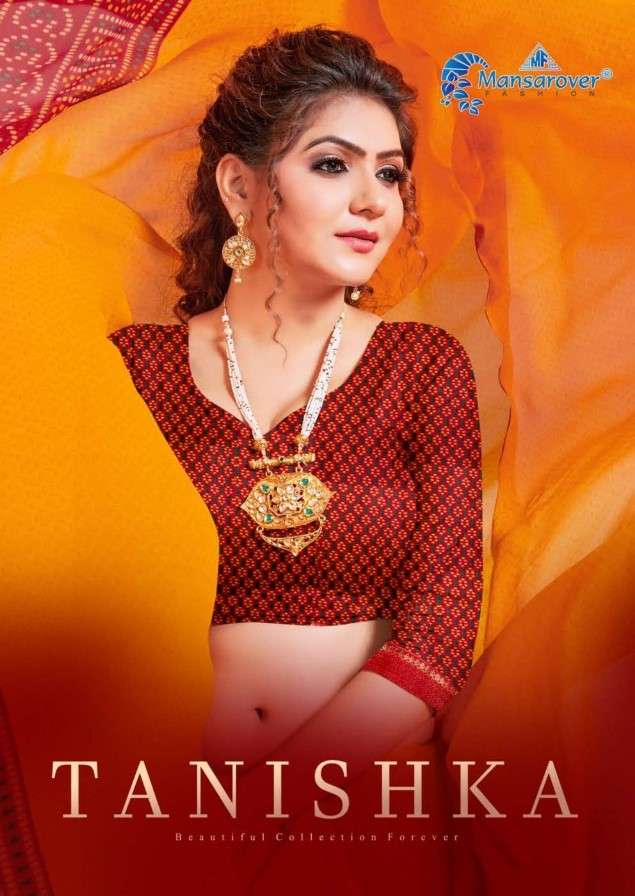 TANISHKA BY MANSAROVER 1001 TO 1008 SERIES INDIAN TRADITIONAL WEAR COLLECTION BEAUTIFUL STYLISH FANCY COLORFUL PARTY WEAR & OCCASIONAL WEAR GEORGETTE PRINT SAREES AT WHOLESALE PRICE