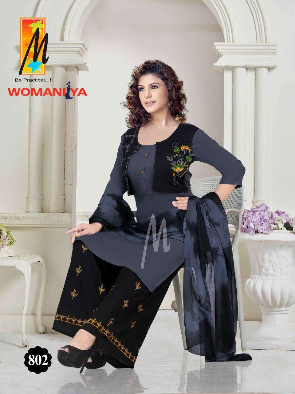 WOMANIYA BY M BE PRACTICAL 801 TO 808 SERIES BEAUTIFUL SUITS COLORFUL STYLISH FANCY CASUAL WEAR & ETHNIC WEAR RAYON WITH WORK DRESSES AT WHOLESALE PRICE