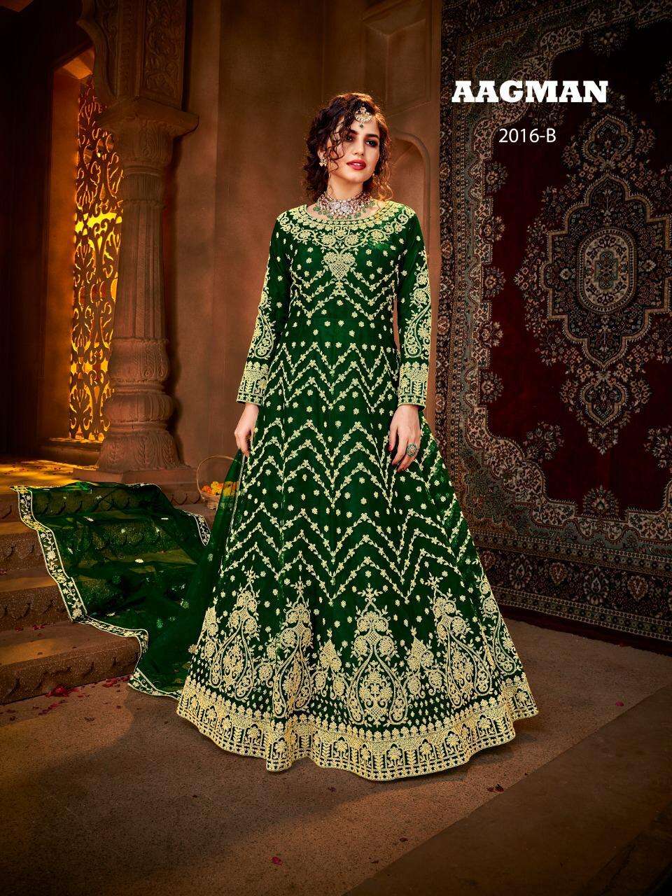 AAGMAN BY AVIGHAYA 2016-A TO 2016-D SERIES BEAUTIFUL STYLISH ANARKALI SUITS FANCY COLORFUL CASUAL WEAR & ETHNIC WEAR & READY TO WEAR NET EMBROIDERED DRESSES AT WHOLESALE PRICE