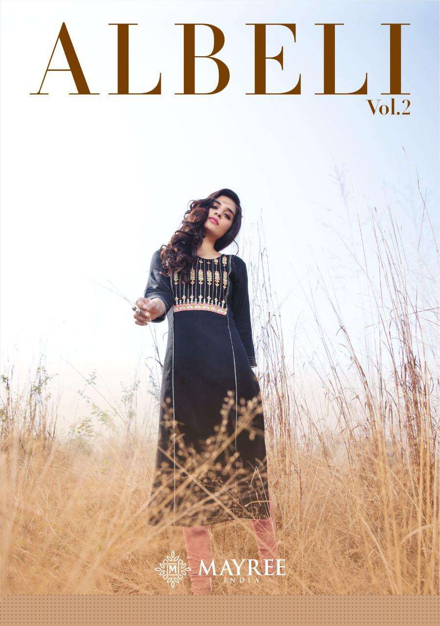 ALBELI VOL-2 BY MAYREE 201 TO 210 SERIES DESIGNER STYLISH FANCY COLORFUL BEAUTIFUL PARTY WEAR & ETHNIC WEAR COLLECTION SLUB RAYON EMBROIDERY KURTIS AT WHOLESALE PRICE