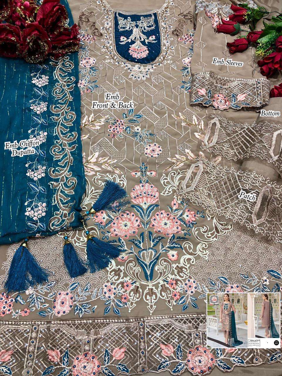AFFAN CREATION HIT DESIGN 117 BY AFFAN CREATION BEAUTIFUL STYLISH PAKISATNI SUITS FANCY COLORFUL CASUAL WEAR & ETHNIC WEAR & READY TO WEAR HEAVY FAUX GEORGETTE WITH EMBROIDERY DRESSES AT WHOLESALE PRICE
