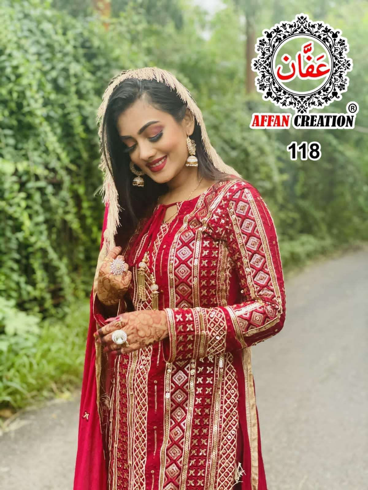 AFFAN CREATION HIT DESIGN 118 BY AFFAN CREATION BEAUTIFUL STYLISH PAKISATNI SUITS FANCY COLORFUL CASUAL WEAR & ETHNIC WEAR & READY TO WEAR FAUX GEORGETTE WITH EMBROIDERY DRESSES AT WHOLESALE PRICE