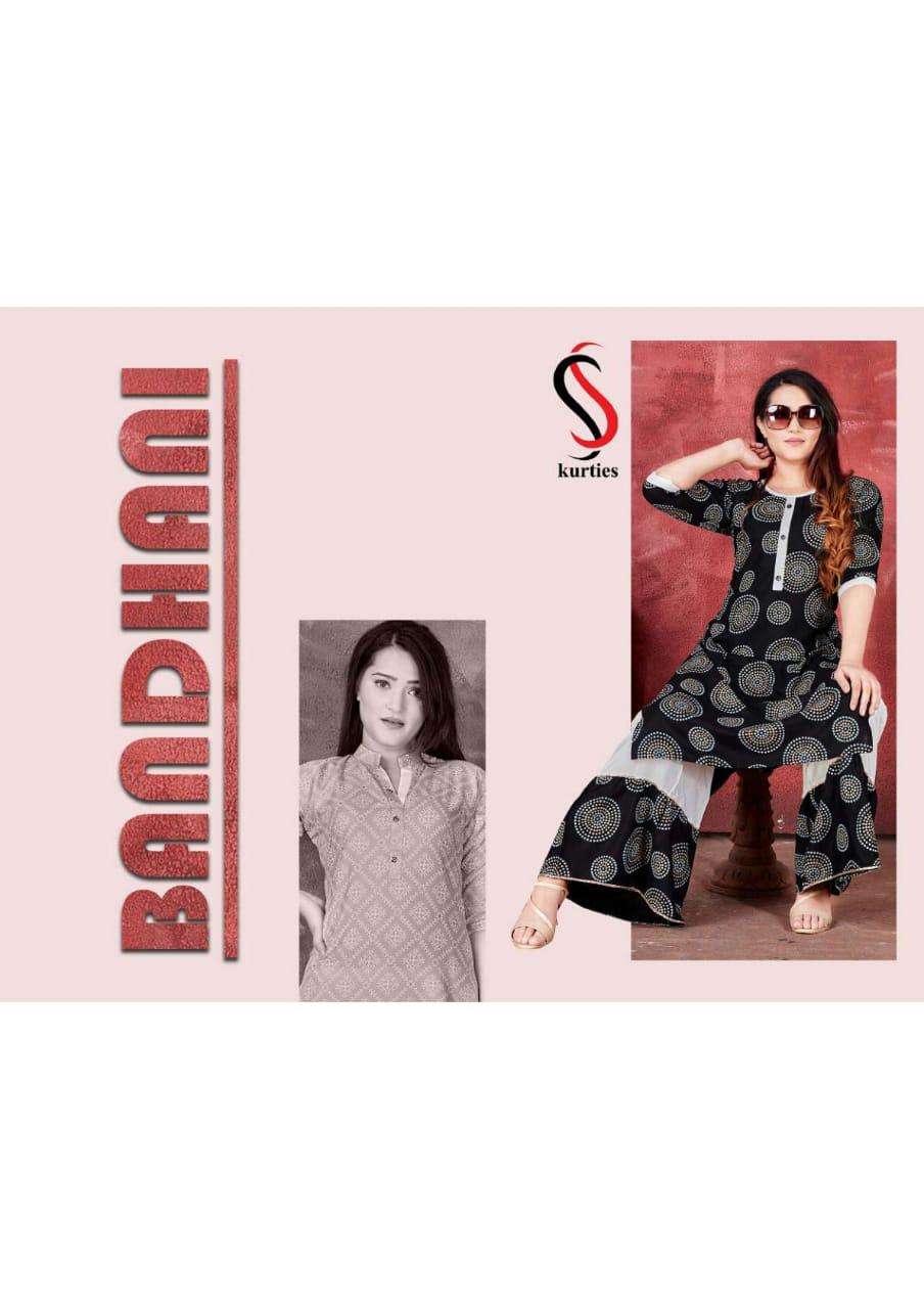 BANDHANI BY S S KURTIS 01 TO 08 SERIES DESIGNER STYLISH FANCY COLORFUL BEAUTIFUL PARTY WEAR & ETHNIC WEAR COLLECTION RAYON KURTIS WITH BOTTOM AT WHOLESALE PRICE