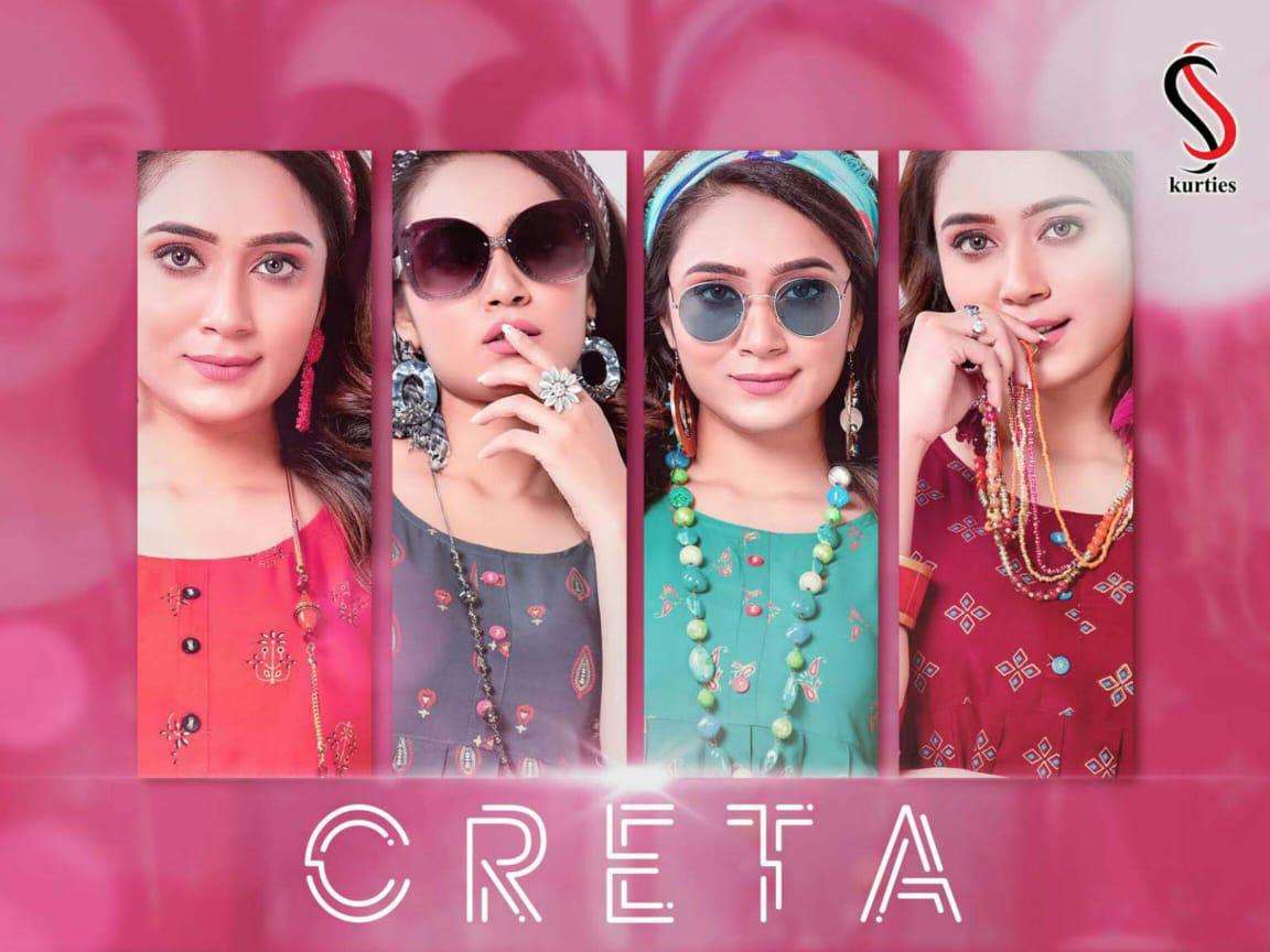 CRETA BY S S KURTIS 101 TO 112 SERIES DESIGNER BEAUTIFUL STYLISH FANCY COLORFUL PARTY WEAR & OCCASIONAL WEAR RAYON TOPS AT WHOLESALE PRICE