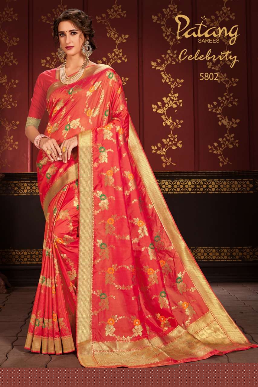 CELEBRITY BY PATANG SAREES 5801 TO 5809 SERIES INDIAN TRADITIONAL WEAR COLLECTION BEAUTIFUL STYLISH FANCY COLORFUL PARTY WEAR & OCCASIONAL WEAR SOFT SILK SAREES AT WHOLESALE PRICE