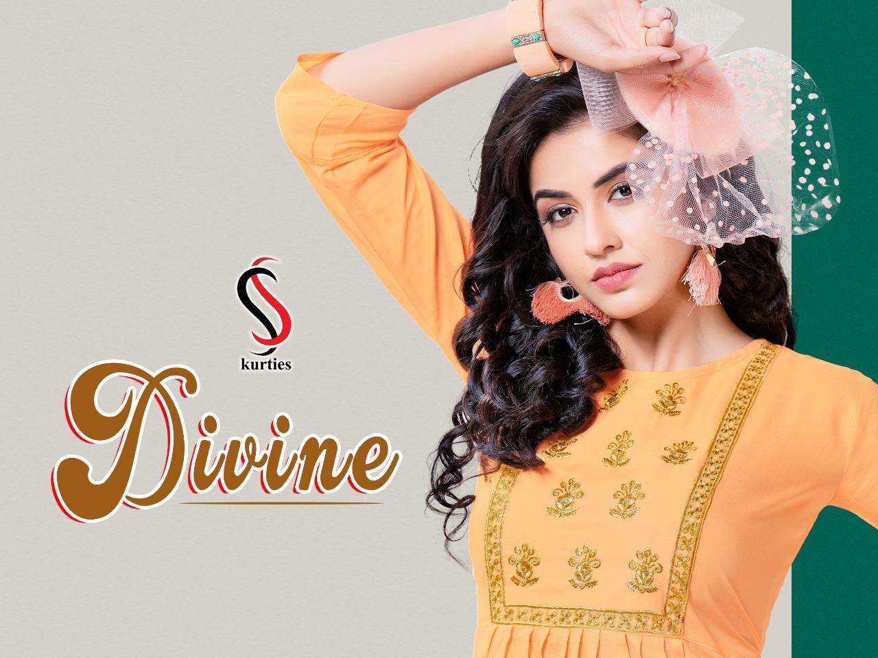 DIVINE BY S S KURTIS 101 TO 109 SERIES DESIGNER STYLISH FANCY COLORFUL BEAUTIFUL PARTY WEAR & ETHNIC WEAR COLLECTION RAYON EMBROIDERY TOPS AT WHOLESALE PRICE