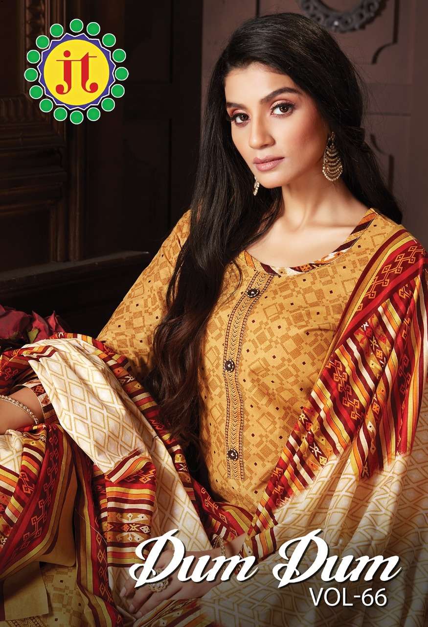 DUM DUM VOL-66 BY JT 66001 TO 66012 SERIES BEAUTIFUL SUITS COLORFUL STYLISH FANCY CASUAL WEAR & ETHNIC WEAR COTTON PRINT DRESSES AT WHOLESALE PRICE
