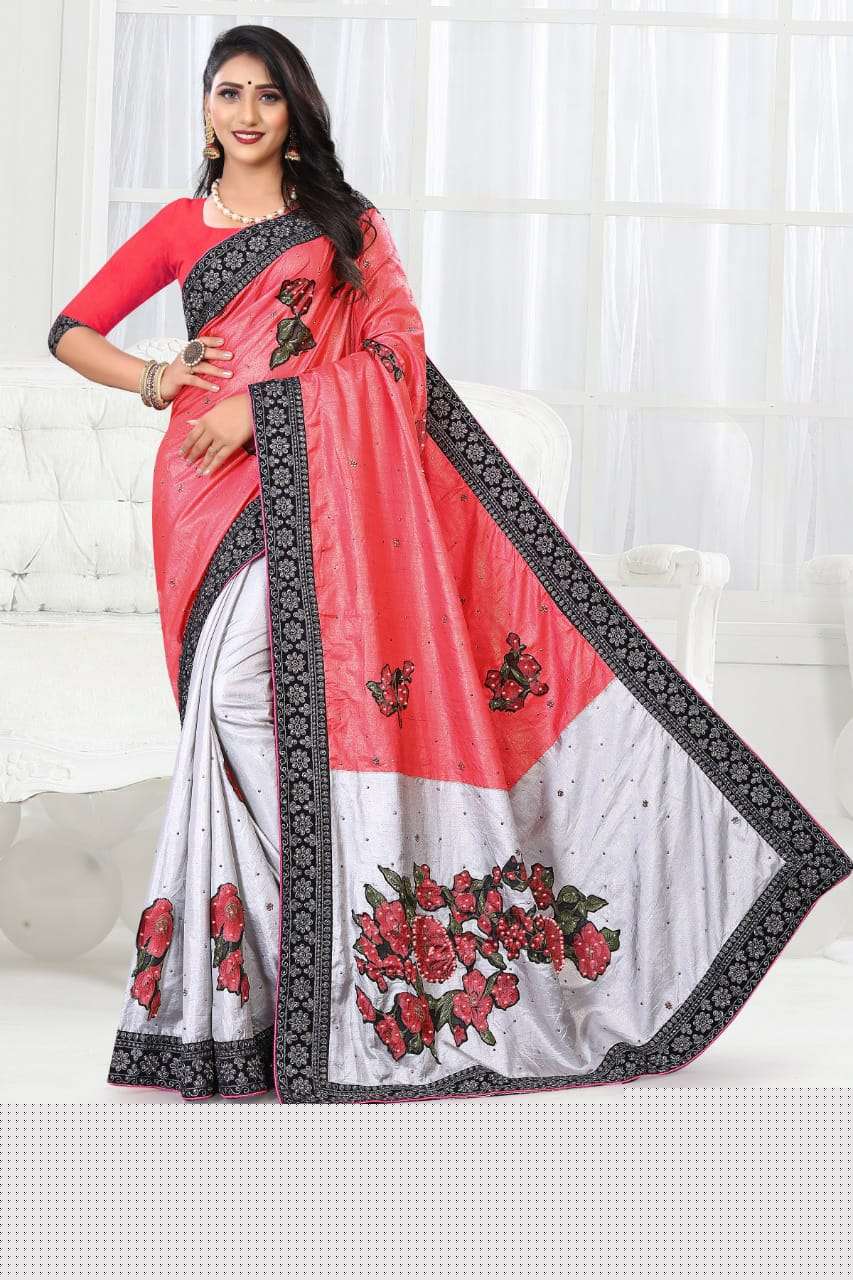 DHWANI BY RONISHA FASHION A TO D SERIES INDIAN TRADITIONAL WEAR COLLECTION BEAUTIFUL STYLISH FANCY COLORFUL PARTY WEAR & OCCASIONAL WEAR BRASSO EMBROIDERED SAREES AT WHOLESALE PRICE