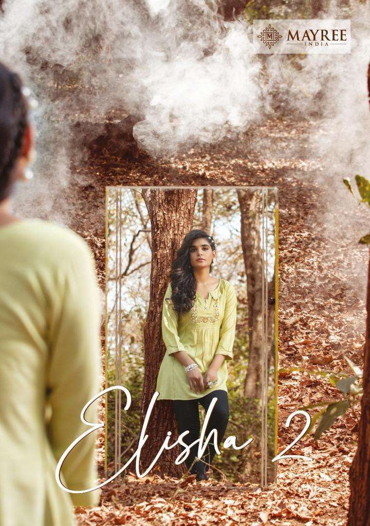 ELISHA VOL-2 BY MAYREE 201 TO 208 SERIES DESIGNER STYLISH FANCY COLORFUL BEAUTIFUL PARTY WEAR & ETHNIC WEAR COLLECTION RAYON EMBROIDERY TOPS AT WHOLESALE PRICE