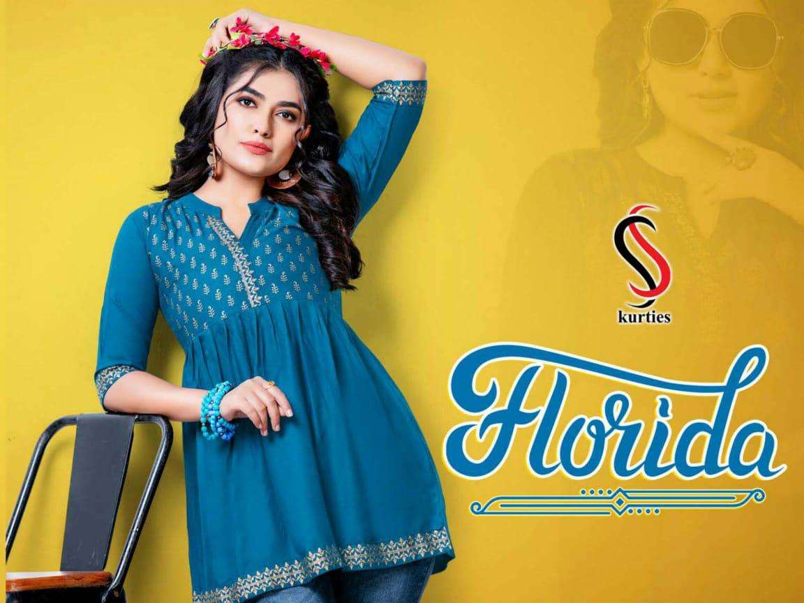 FLORIDA BY S S KURTIS 101 TO 108 SERIES DESIGNER BEAUTIFUL STYLISH FANCY COLORFUL PARTY WEAR & OCCASIONAL WEAR RAYON TOPS AT WHOLESALE PRICE