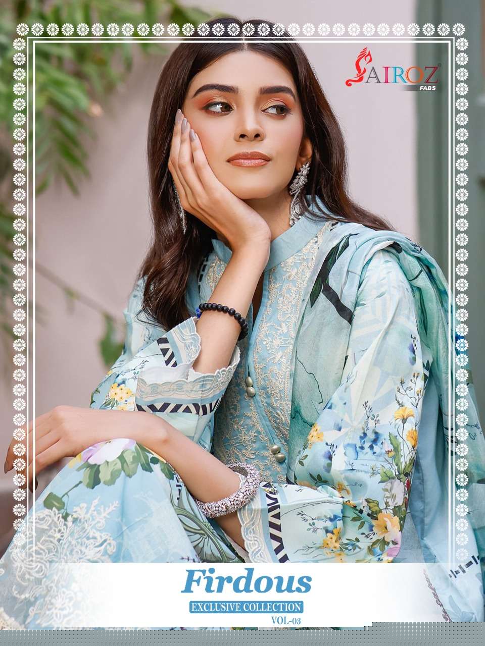 FIRDOUS EXCLUSIVE COLLECTION VOL-3 BY SAIROZ FABS 2001 TO 2003 SERIES BEAUTIFUL SUITS STYLISH FANCY COLORFUL PARTY WEAR & OCCASIONAL WEAR COTTON DIGITAL PRINT WITH EMBROIDERY DRESSES AT WHOLESALE PRICE