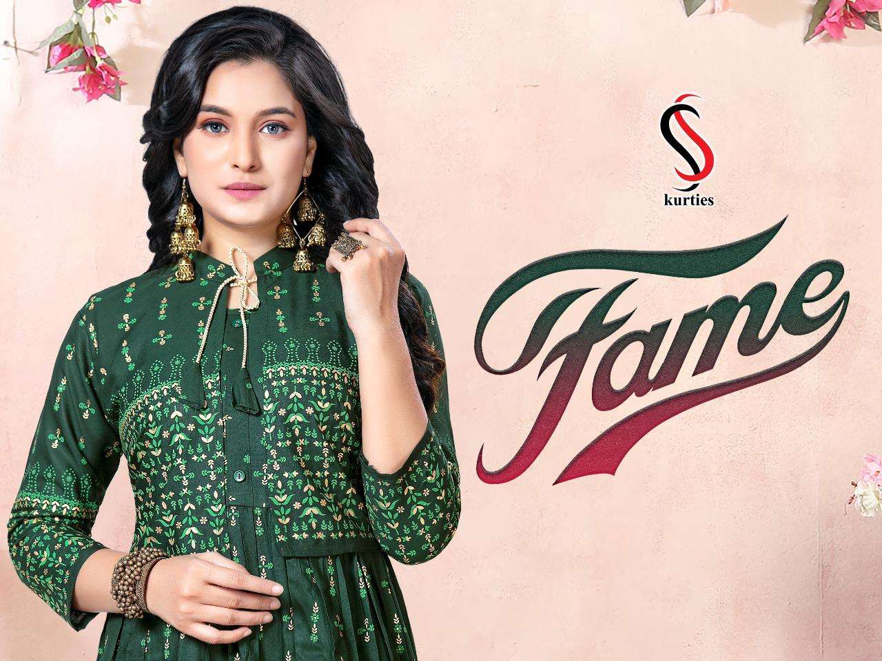 FAME BY S S KURTIS 101 TO 106 SERIES BEAUTIFUL STYLISH FANCY COLORFUL CASUAL WEAR & ETHNIC WEAR RAYON GOWNS AT WHOLESALE PRICE