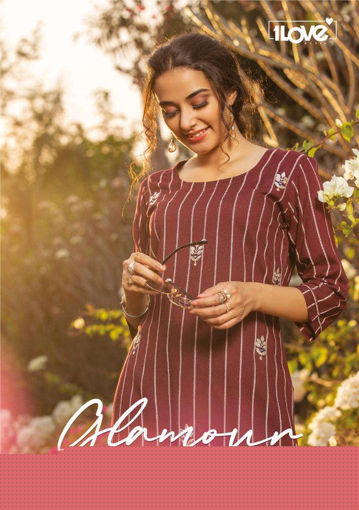 GLAMOUR BY 1 LOVE 001 TO 008 SERIES DESIGNER STYLISH FANCY COLORFUL BEAUTIFUL PARTY WEAR & ETHNIC WEAR COLLECTION PREMIUM RAYON KURTIS AT WHOLESALE PRICE
