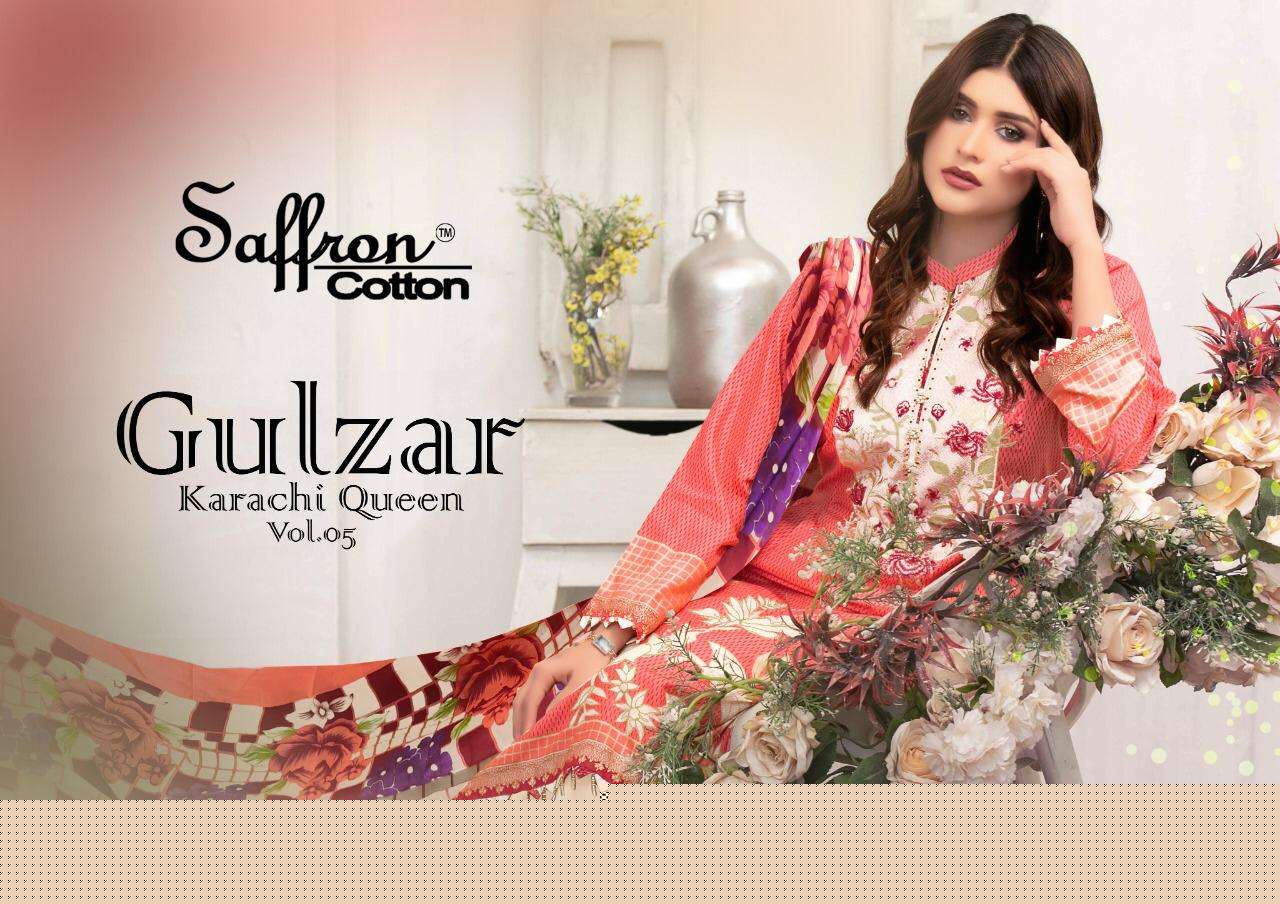 GULZAR KARACHI COTTON VOL-5 BY SAFFRON COTTON 5001 TO 5010 SERIES BEAUTIFUL SUITS COLORFUL STYLISH FANCY CASUAL WEAR & ETHNIC WEAR PURE COTTON PRINT DRESSES AT WHOLESALE PRICE