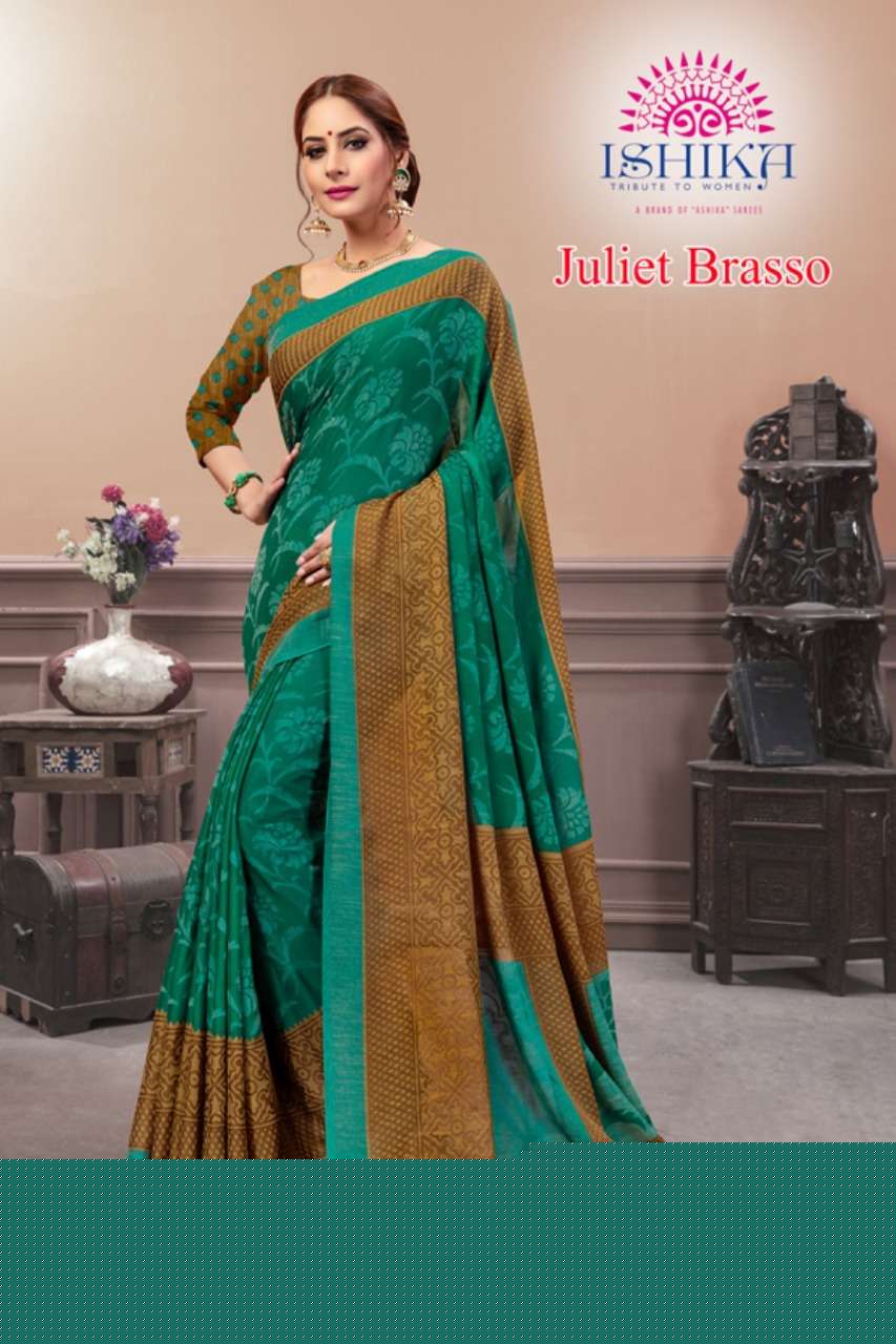 JULIET BRASSO BY ISHIKA 01 TO 06 SERIES INDIAN TRADITIONAL WEAR COLLECTION BEAUTIFUL STYLISH FANCY COLORFUL PARTY WEAR & OCCASIONAL WEAR BRASSO SAREES AT WHOLESALE PRICE