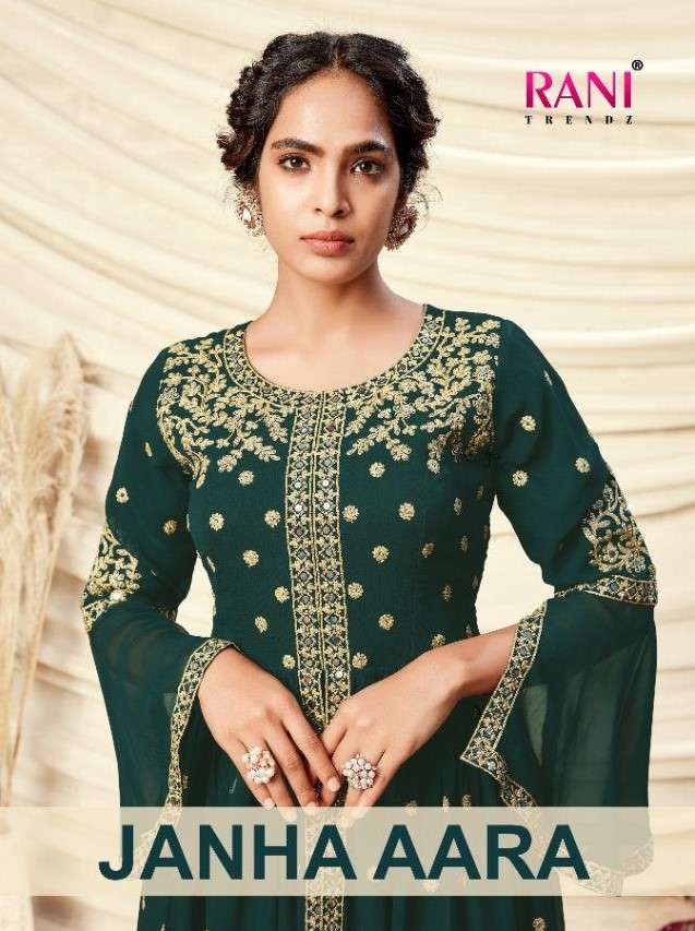 JANHA AARA BY RANI TRENDZ 1002-A TO 1002-D SERIES BEAUTIFUL STYLISH SHARARA SUITS FANCY COLORFUL CASUAL WEAR & ETHNIC WEAR & READY TO WEAR REAL GEORGETTE DRESSES AT WHOLESALE PRICE