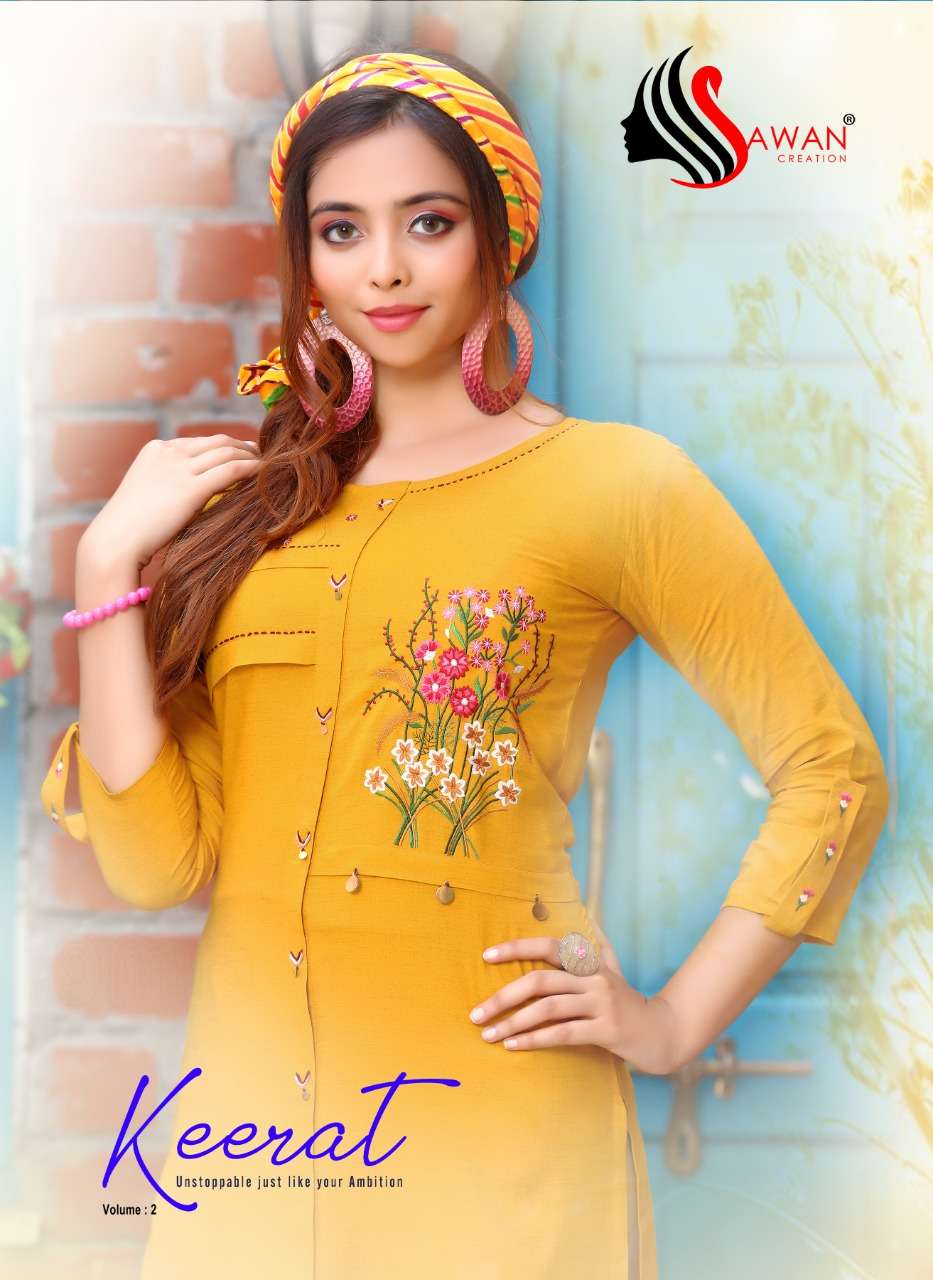 KEERAT VOL-2 BY SAWAN CREATION 2001 TO 2008 SERIES DESIGNER STYLISH FANCY COLORFUL BEAUTIFUL PARTY WEAR & ETHNIC WEAR COLLECTION RAYON EMBROIDERY KURTIS AT WHOLESALE PRICE