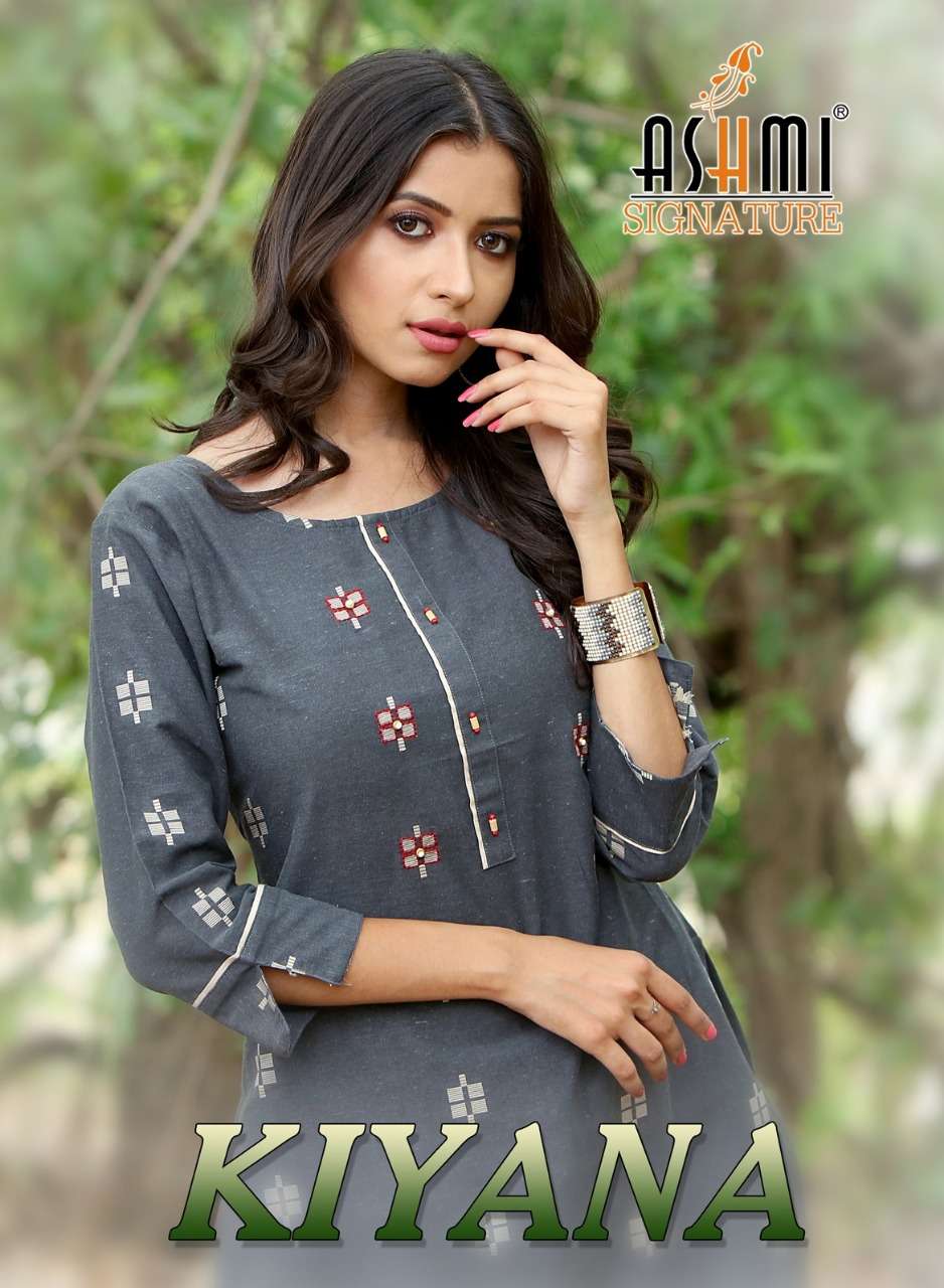 KIYANA BY ASHMI 101 TO 105 SERIES DESIGNER STYLISH FANCY COLORFUL BEAUTIFUL PARTY WEAR & ETHNIC WEAR COLLECTION COTTON EMBROIDERY KURTIS WITH BOTTOM AT WHOLESALE PRICE