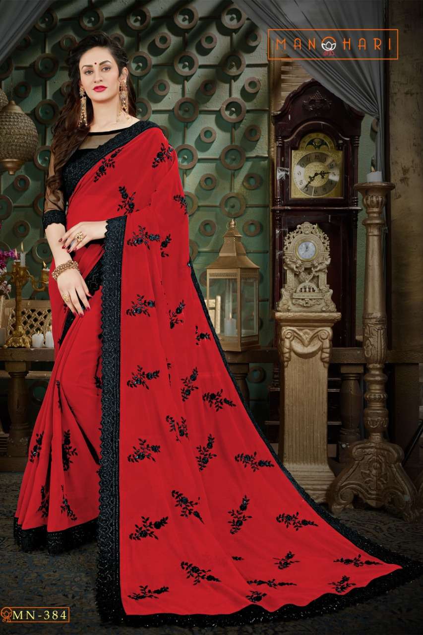 MANOHARI VOL-1 BY MANOHARI INDIAN TRADITIONAL WEAR COLLECTION BEAUTIFUL STYLISH FANCY COLORFUL PARTY WEAR & OCCASIONAL WEAR GEORGETTE SAREES AT WHOLESALE PRICE
