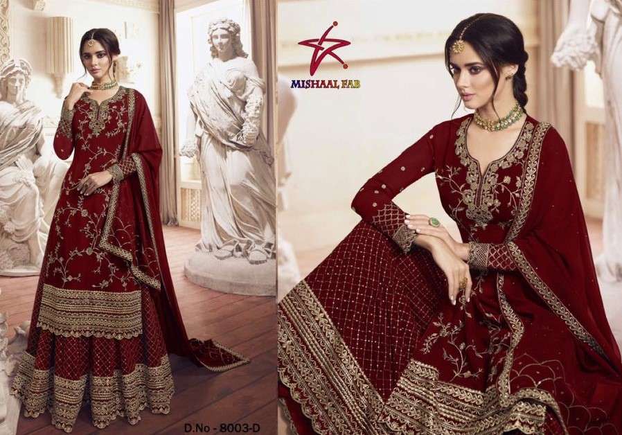 MISHAAL 8003 COLOURS BY MISHAAL FAB BEAUTIFUL PAKISTANI SUITS STYLISH COLORFUL FANCY CASUAL WEAR & ETHNIC WEAR HEAVY GEORGETTE EMBROIDERED DRESSES AT WHOLESALE PRICE
