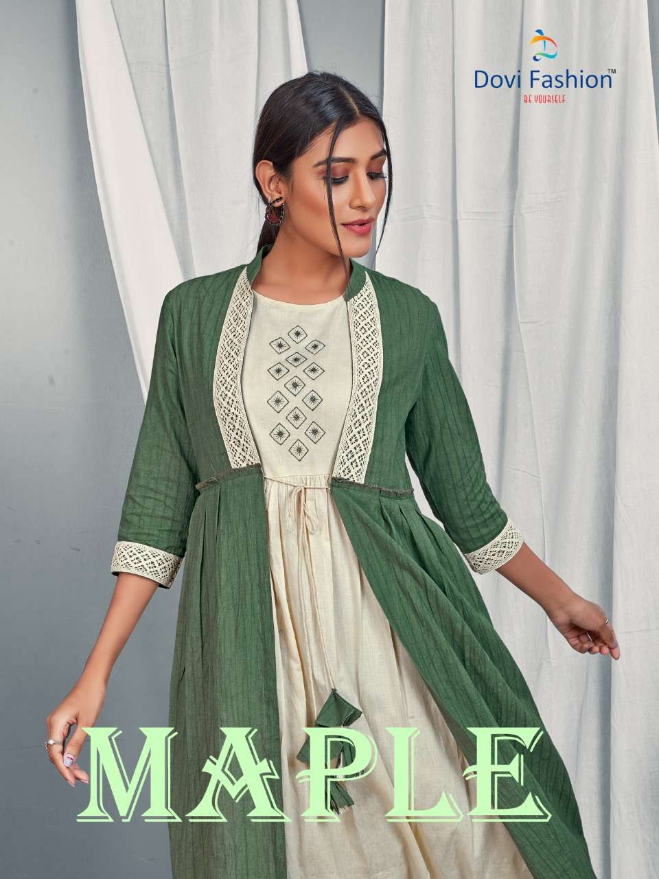 MAPLE BY DOVI FASHION 295 TO 298 SERIES DESIGNER STYLISH FANCY COLORFUL BEAUTIFUL PARTY WEAR & ETHNIC WEAR COLLECTION RAYON/COTTON KURTIS WITH JACKETS AT WHOLESALE PRICE
