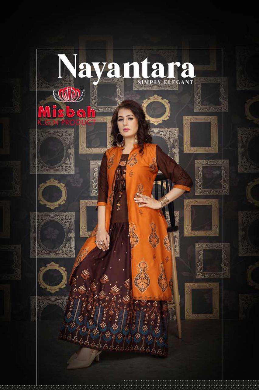 NAYANTARA BY MISBAH 1001 TO 1006 SERIES DESIGNER STYLISH FANCY COLORFUL BEAUTIFUL PARTY WEAR & ETHNIC WEAR COLLECTION RAYON GOLD PRINT KURTIS WITH BOTTOM AT WHOLESALE PRICE